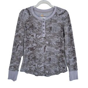 Carhartt Camo Patterned Snap Thermal Henley Long Sleeve Shirt Gray Beige Size S
